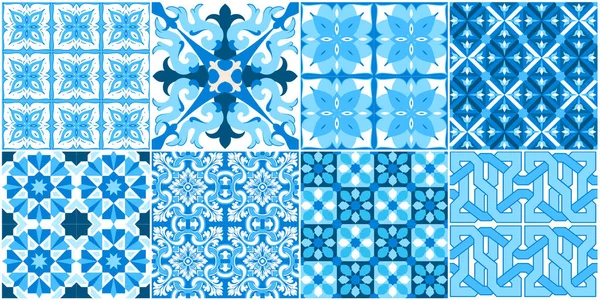 Patrón sin costuras con azulejos portugueses. Ilustración vectorial de Azulejo sobre fondo blanco. Estilo mediterráneo. Diseño multicolor. — Archivo Imágenes Vectoriales