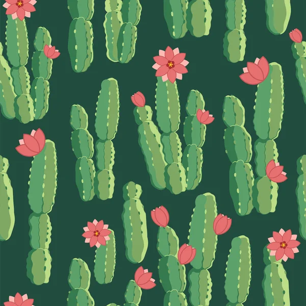 Botanische illustratie met Peruaanse cactus. Vector naadloze patroon op groene achtergrond. Zomer planten. — Stockvector