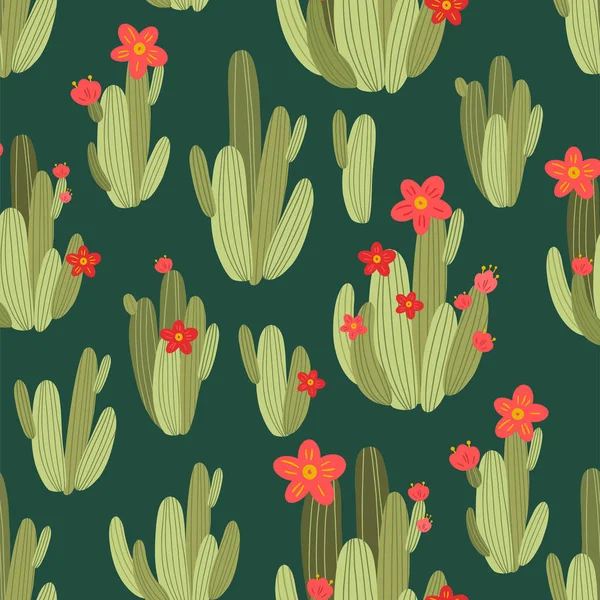 Ботаническая иллюстрация с перуанским кактусом. Векторный бесшовный рисунок на зеленом фоне. Летние растения . — стоковый вектор