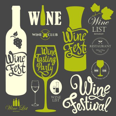 Vektör çizim etiketleri, şişe, cam kroki tarzı ile. Alkollü içki ayarla. Şarap Festivali. Fırça hat öğeleri tasarımınız için. El yazısı mürekkep yazı.