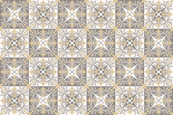 Sömlöst mönster med portugisiska kakel. Vektor illustration av azulejo på vit bakgrund. Medelhavsstil. Grå färg. — Stock vektor