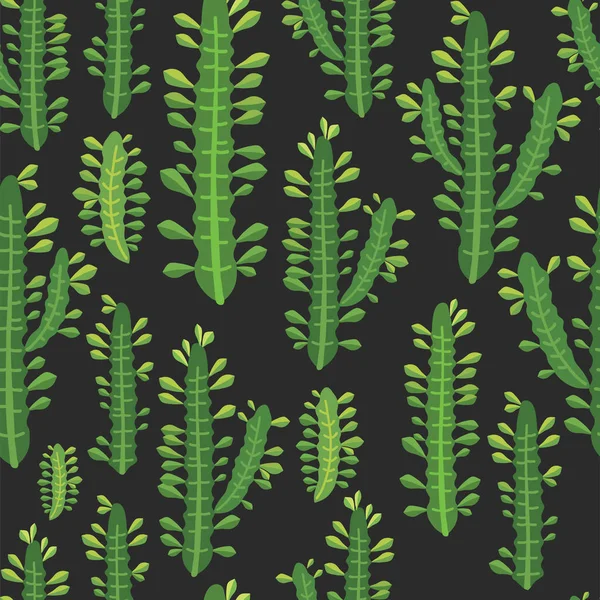 Botanische Illustration mit peruanischem Kaktus. Vektor nahtloses Muster auf schwarzem Hintergrund. Sommerpflanzen. — Stockvektor