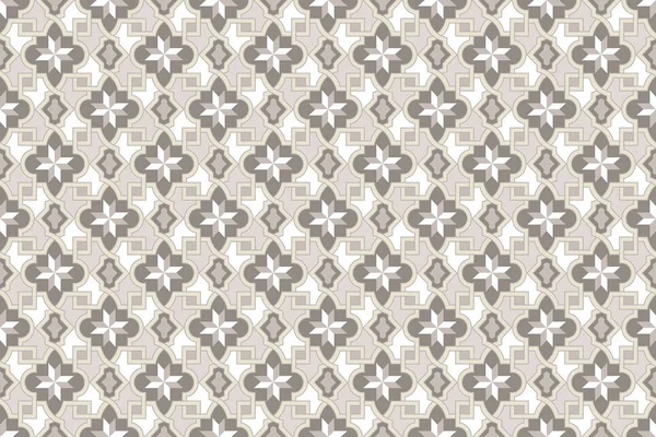포르투갈어 타일원활한 패턴. 흰색 배경에 아줄레호의 벡터 그림입니다. 지중해 스타일입니다. 그레이 칼라. — 스톡 벡터