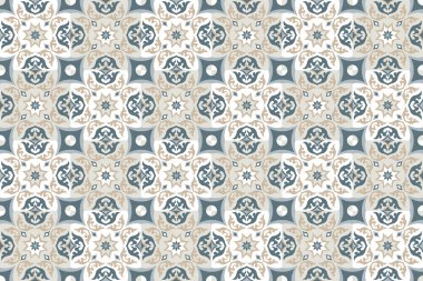 Portekizce fayans ile dikişsiz desen. Beyaz arka plan üzerinde Azulejo vektör illüstrasyon. Akdeniz tarzı. Gri renk.
