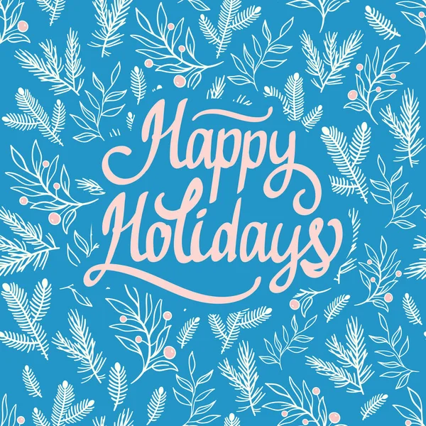 Karácsonyi ünnep mintája. Vektoros illusztráció. Enyhe, folytonos kék háttér ágak, bogyók és levelek. Kellemes Ünnepeket. — Stock Vector