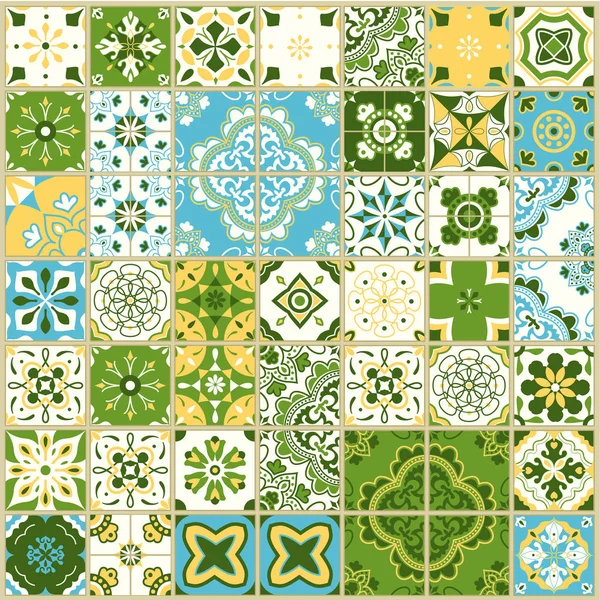 Patrón sin costuras con azulejos portugueses. Ilustración vectorial de Azulejo sobre fondo blanco. Estilo mediterráneo. Diseño multicolor. — Vector de stock