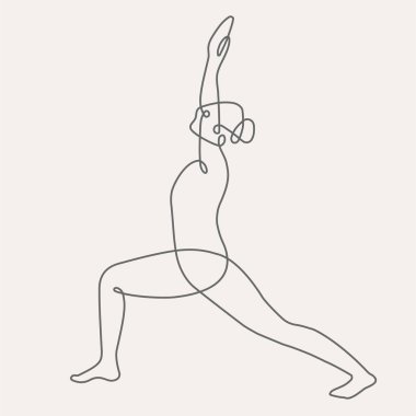 Yoga yapan bir kadın sürekli bir çizgi vektör çizimi yapıyor.