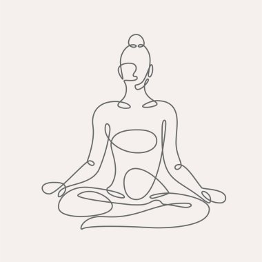 Yoga yapan bir kadın sürekli bir çizgi vektör çizimi yapıyor..