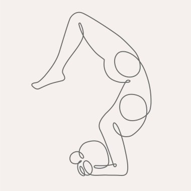 Yoga yapan bir kadın sürekli bir çizgi vektör çizimi yapıyor..