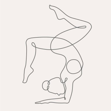 Yoga yapan bir kadın sürekli bir çizgi vektör çizimi yapıyor..