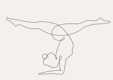 Yoga yapan bir kadın sürekli bir çizgi vektör çizimi yapıyor..