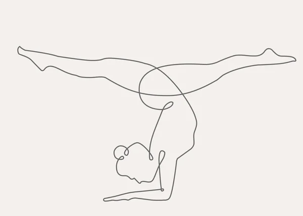 Mujer haciendo yoga continuo una línea vector ilustración. — Vector de stock