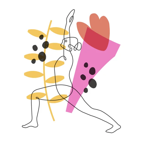 Gymnast verbetert flexibiliteit continue one line vector illustratie op abstracte achtergrond — Stockvector