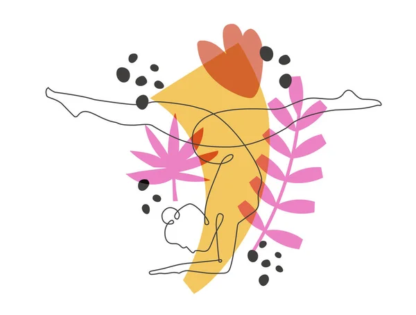 Jimnastikçi soyut arka planda esnekliği artırıyor sürekli bir çizgi vektör çizimi — Stok Vektör