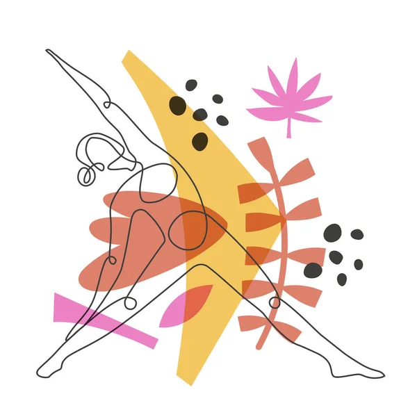 Gymnast verbetert flexibiliteit continue one line vector illustratie op abstracte achtergrond — Stockvector