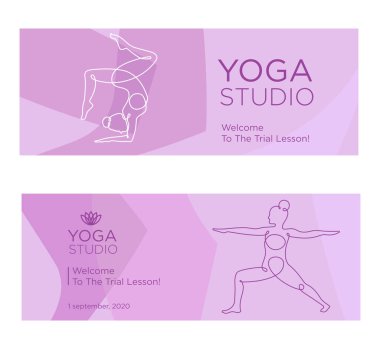 Yoga stüdyosu sürekli bir satır vektör davet şablonu.