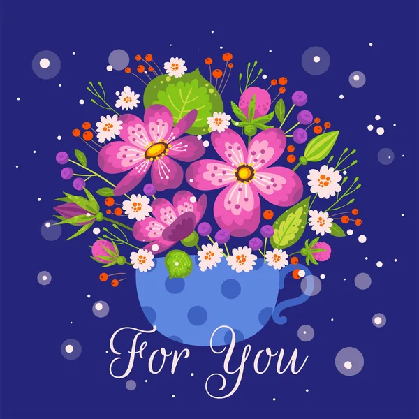 För dig blommor, naturliga vykort, gratulationskort mall. — Stock vektor