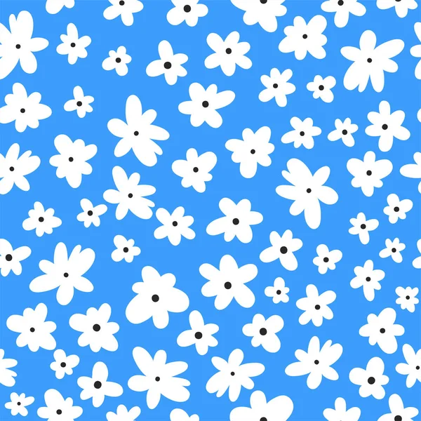 蓝色上的矢量无缝图案.开着花的花背。自然设计. — 图库矢量图片