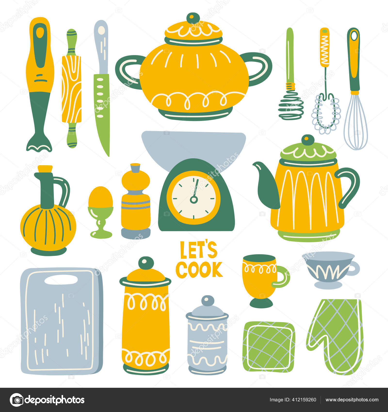 Set with kitchen utensil and appliance. Scandinavian illustration of kitchen elements in flat style. Funny cartoon texture with hand drawn food preparation and kitchenware. Vector doodle clipart. Stock Vector Image by ©Monash # Set with kitchen utensil and appliance. Scandinavian illustration of kitchen elements in flat style. Funny cartoon texture with hand drawn food preparation and kitchenware. Vector doodle clipart. Stock Vector Image by ©Monash #
