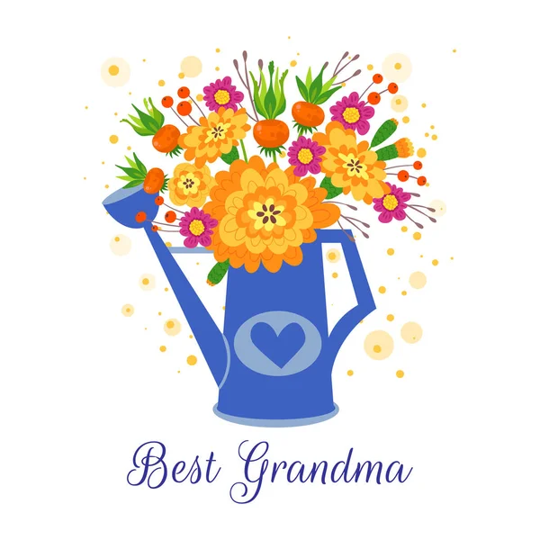 Mejor abuela plana vector postal, plantilla de tarjeta de felicitación. — Vector de stock