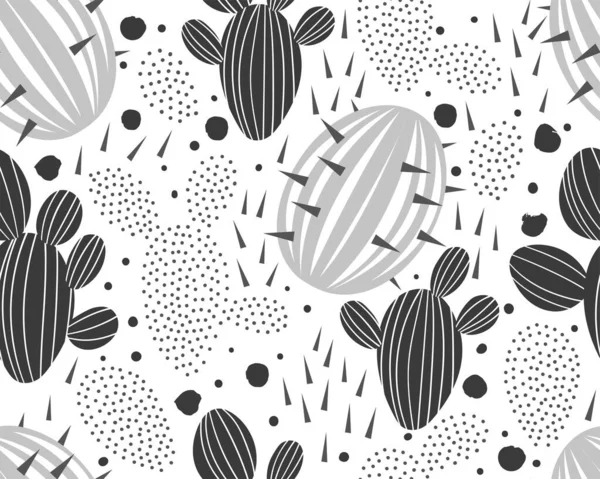 Векторный бесшовный рисунок с кактусом на белом фоне. Летние растения, цветы и листья. Натуральный цветочный яркий дизайн. Ботаническая иллюстрация. — стоковый вектор