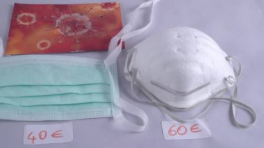 Avrupa, İtalya, Milano - Roman Coronavirus n-cov19 acil durum ve bulaşıcı hastalıklara karşı korunmak için temel maskelerin fiyatı üzerine spekülasyonlar 
