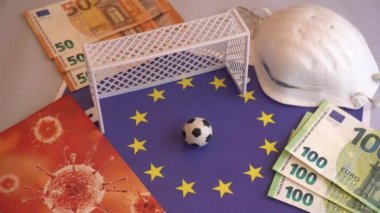 İspanya bayrağı Coronavirus n-cov19 salgınından dolayı futbol şampiyonası ve kupalarının (Avrupa ve Şampiyonlar Ligi) kapatılması