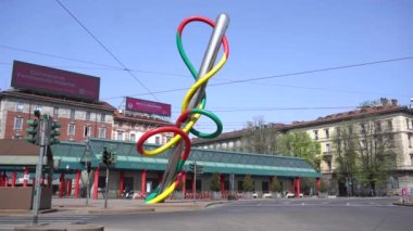 Avrupa, İtalya, Milano Mart 2020 - Cordusio, Via Dante e Sforza Kalesi bomboş - Cordusio, Via Dante ve Sforza Kalesi