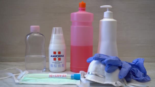 Europe Italy Milan Generic Disinfectant Denatured Alcohol Hand Soap Household — стоковое видео