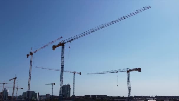 Grues Construction Dans Ville Moderne Concept Urbanisation — Video