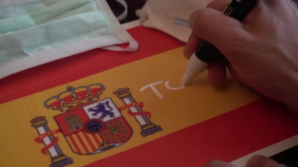 Eropa Spanyol Madrid Bendera Spanyol Dan Menulis Semuanya Akan Pesan — Stok Video