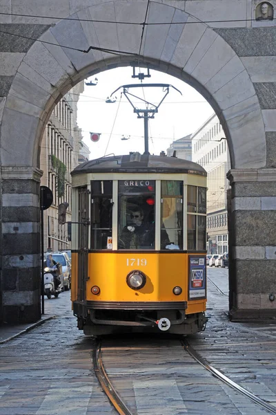 Milano Febbraio 2019 Tram Tram Tram Trasporti Pubblici Della Vecchia — Foto Stock