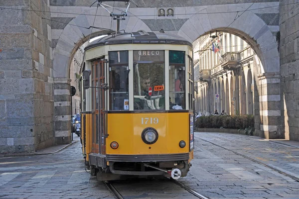 Milano Febbraio 2019 Tram Tram Tram Trasporti Pubblici Della Vecchia — Foto Stock