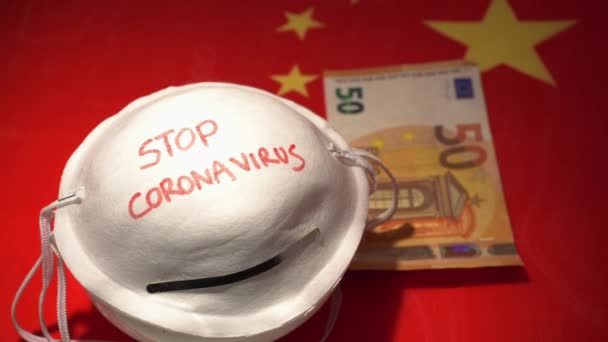 Coronavirus Teken Wit Masker Chinese Vlag Achtergrond — Stockvideo