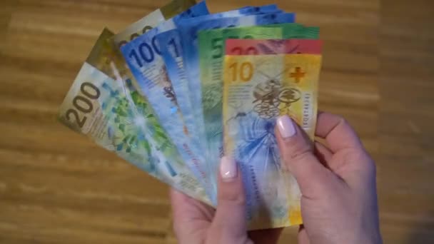 Insamling Nya Schweiziska Sedlar Pengar Och Sedlar Valuta Kontant Bakgrund — Stockvideo