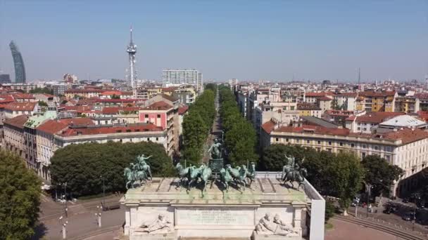 Europa Italia Milano Luglio 2020 Veduta Aerea Drone Arco Della — Video Stock