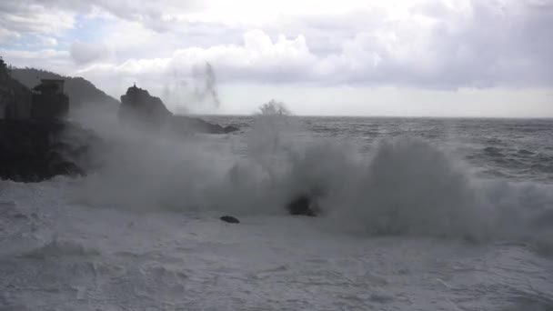 Liguria Cinque Terre Framura Yıkıcı Görkemli Bir Deniz Fırtınası Deniz — Stok video