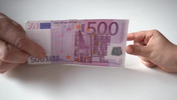 Großeltern Und Enkel Großmutters Hand Gibt Geld 500 Euro Scheine — Stockvideo