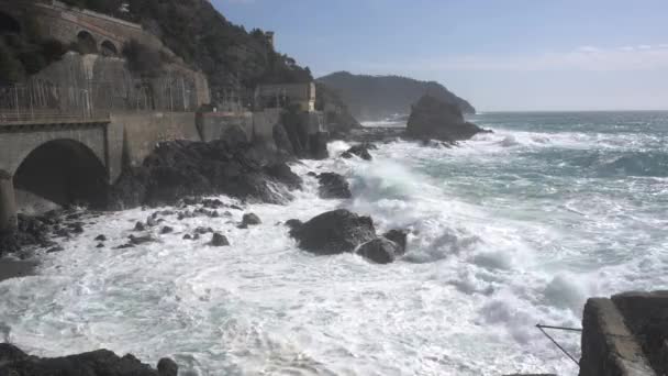 Devastante Spettacolare Tempesta Marina Framura Liguria Cinque Terre Onde Del — Video Stock