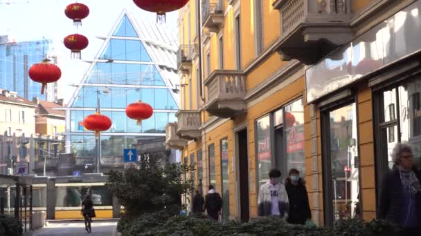 Европа Италия Милан Января 2020 Paolo Sarpi Chinese District Coronavirus — стоковое видео