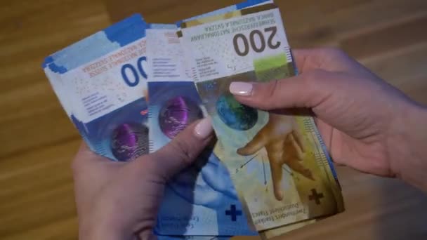 Sammlung Der Neuen Schweizer Banknoten Geld Und Banknotenwährung Bargeld Hintergrund — Stockvideo