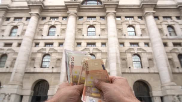 Włochy Mediolan Września 2019 Euro Pieniądz Euro Tle Banknoty Euro — Wideo stockowe