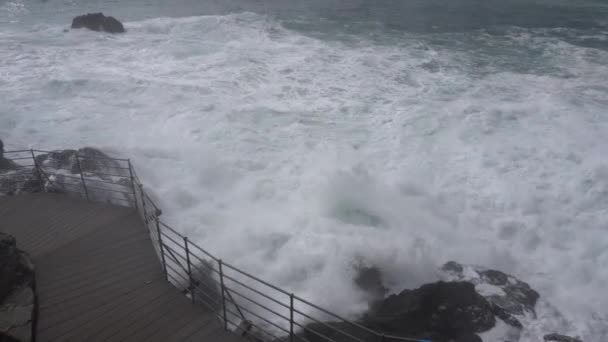 Liguria Cinque Terre Framura Yıkıcı Görkemli Bir Deniz Fırtınası Deniz — Stok video