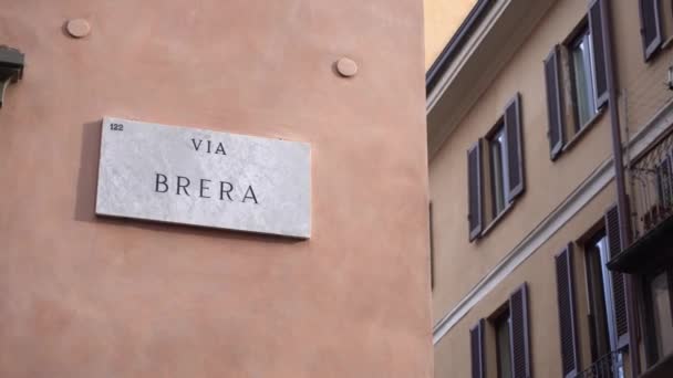 Italien Mailand Dezember 2019 Signalstraße Und Symbol Des Bezirks Brera — Stockvideo