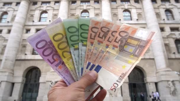 Italia Milán Septiembre 2019 Euros Dinero Fondo Caja Euros Billetes — Vídeos de Stock