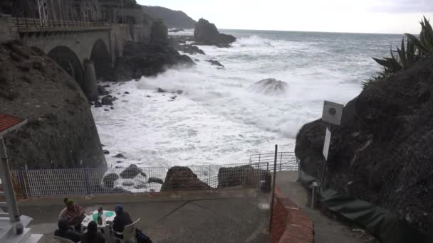 Devastadora Espectacular Tormenta Marina Framura Liguria Cinque Terre Olas Marinas — Vídeo de stock