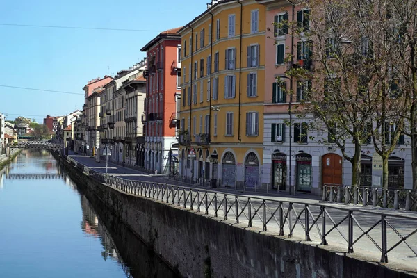 Ιταλία Μιλάνο Απρίλιος 2020 Κανάλια Navigli Alzaia Naviglio Pavese Στο — Φωτογραφία Αρχείου