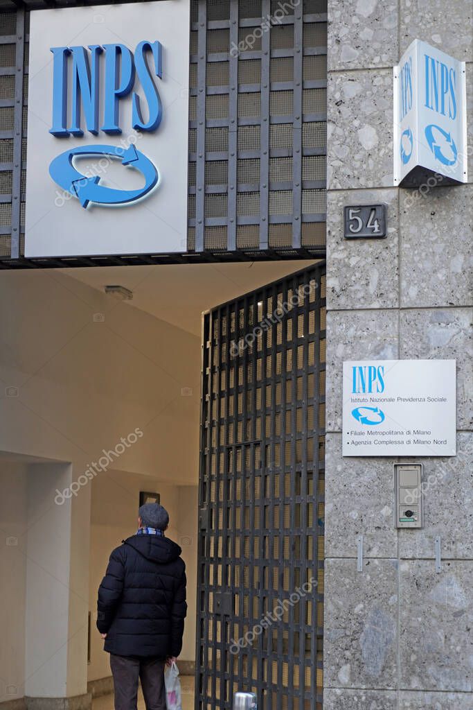 MILAN, ITALY - January 13,2020 :Facade of italian INPS office, INPS also known as Istituto Nazionale della Previdenza Sociale meaning National Institute of Social Security