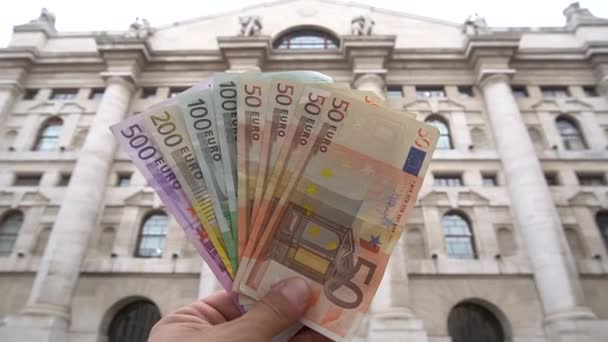 Italia Milán Septiembre 2019 Dinero Fondo Caja Euros Billetes Euros — Vídeo de stock