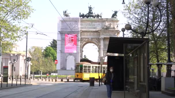 Európa Olaszország Milánó 2020 Április Békeív Arco Della Pace Cov19 — Stock videók